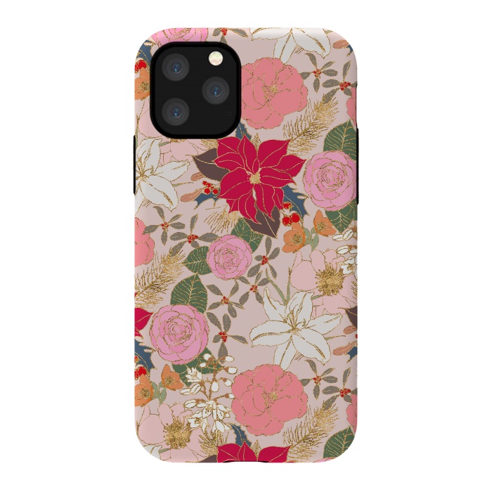 iPhone 11 Pro StrongFit Elegant Golden Strokes Colorful Winter Floral by InovArts