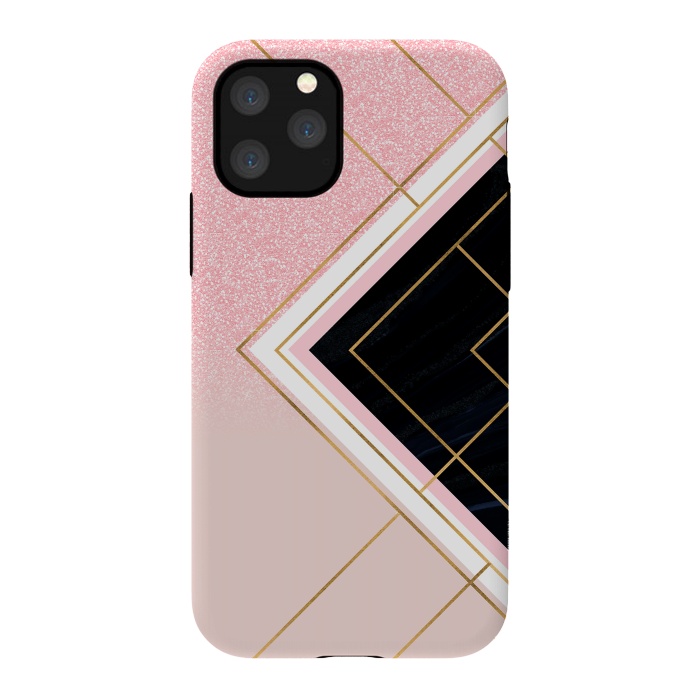 iPhone 11 Pro StrongFit Modern Geometric Pink Gold Strokes Design by InovArts