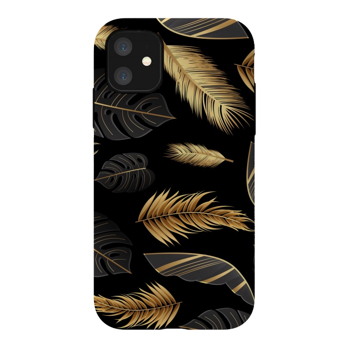iPhone 11 StrongFit BLACK GOLDEN FEATHERS by MALLIKA