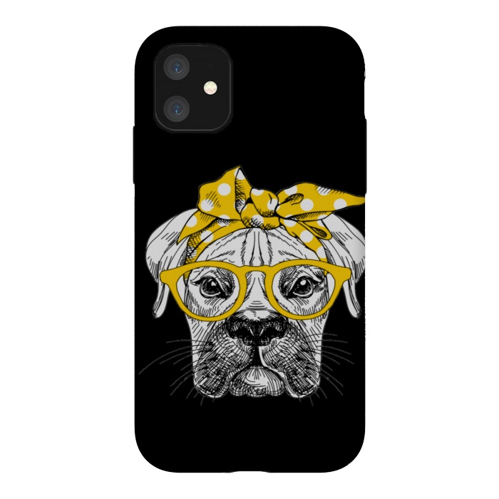 iPhone 11 StrongFit cute dog with glasses by haroulita