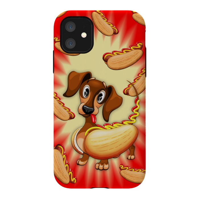 iPhone 11 StrongFit Dachshund Hot Dog Cute and Funny Character by BluedarkArt