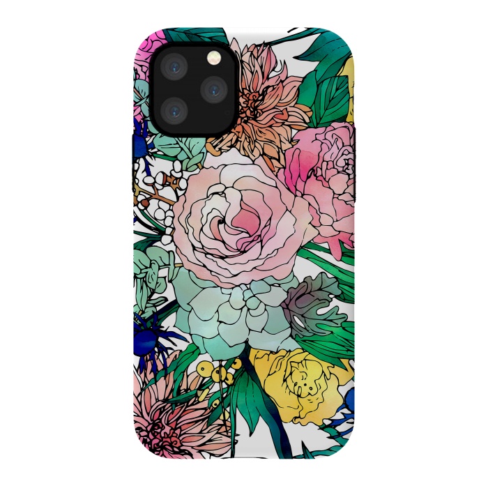 iPhone 11 Pro StrongFit Stylish Colorful Watercolor Floral Pattern by InovArts