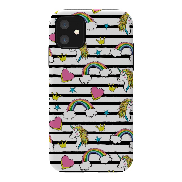 iPhone 11 StrongFit Unicorns Rainbows and Hearts by ArtsCase
