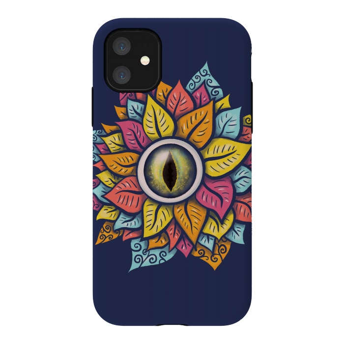 iPhone 11 StrongFit Colorful Reptile Eye Flower Fun Weird Digital Art by Boriana Giormova
