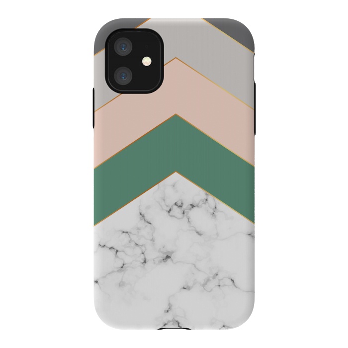 iPhone 11 StrongFit Green Rose and Gray Marble Geometric Design with gold lines by ArtsCase