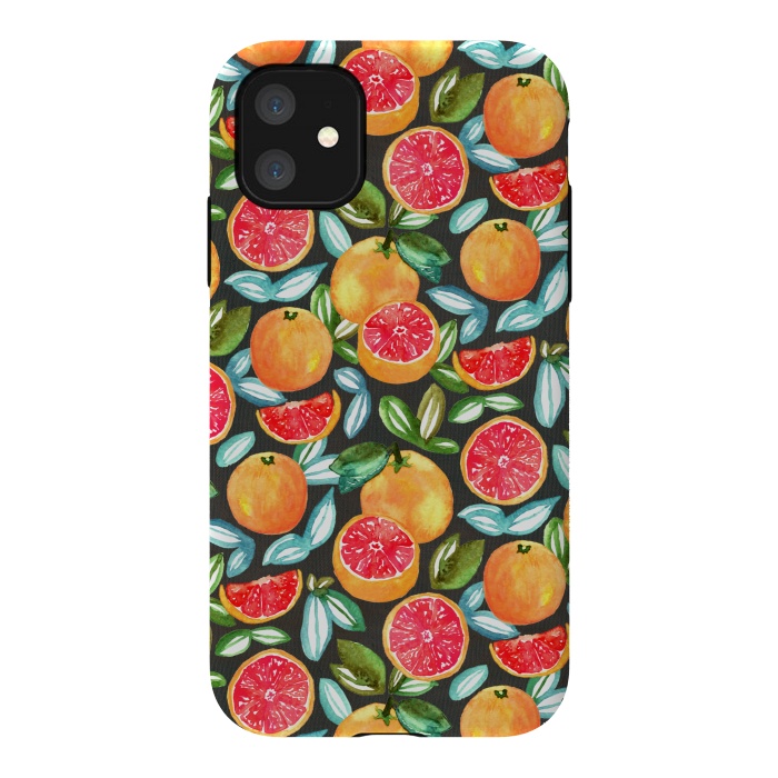 iPhone 11 StrongFit Grapefruits on Navy  by Tigatiga