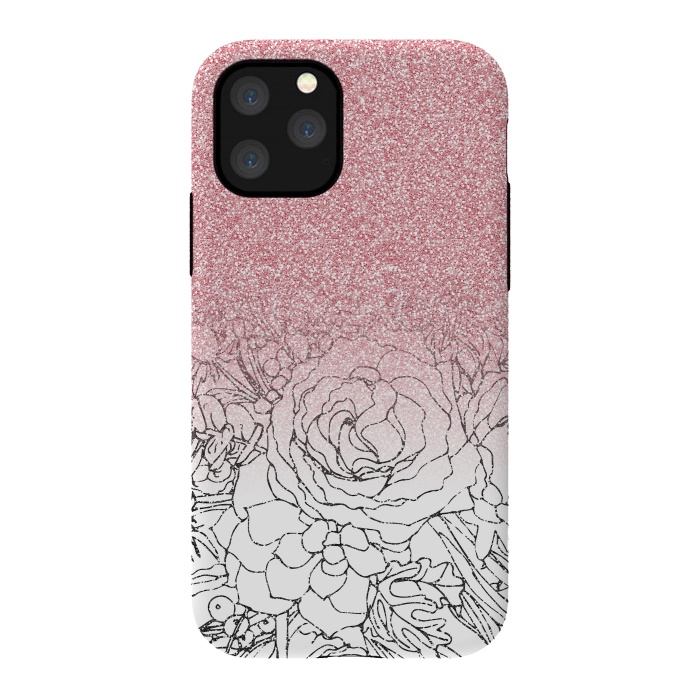 iPhone 11 Pro StrongFit Elegant Floral Doodles Pink Gradient Glitter Image by InovArts