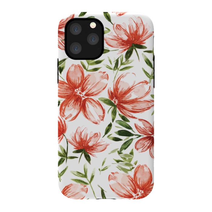 iPhone 11 Pro StrongFit Red Watercolor Flowers by Bledi
