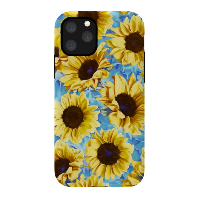 iPhone 11 Pro StrongFit Dreamy Sunflowers on Blue by Micklyn Le Feuvre