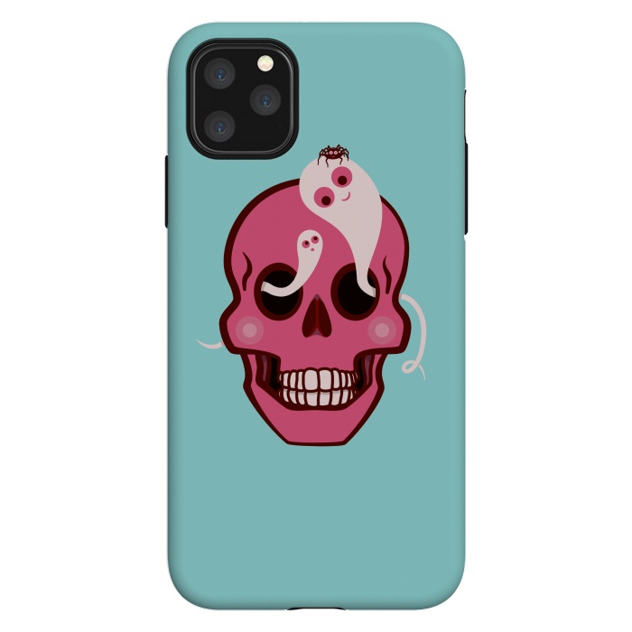 iPhone 11 Pro Max StrongFit Cute Pink Skull With Spider And Ghosts In Eyes by Boriana Giormova