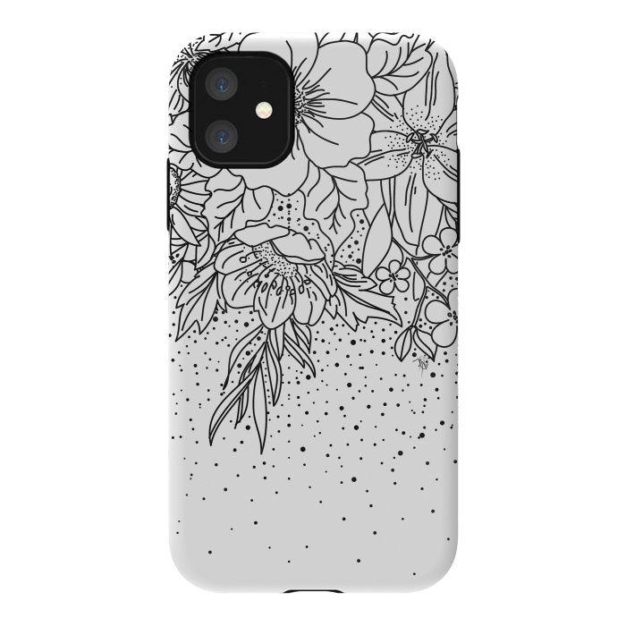 iPhone 11 StrongFit Cute Black White floral doodles and confetti design by InovArts