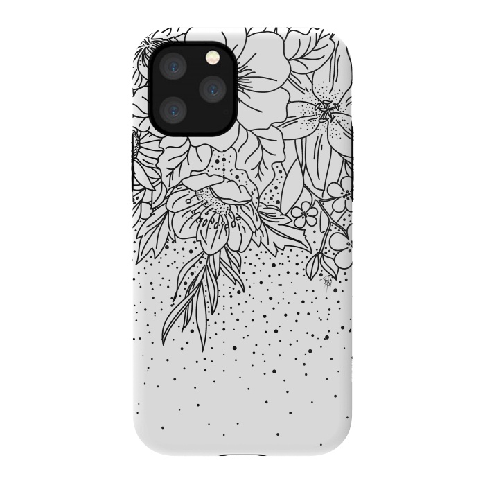 iPhone 11 Pro StrongFit Cute Black White floral doodles and confetti design by InovArts