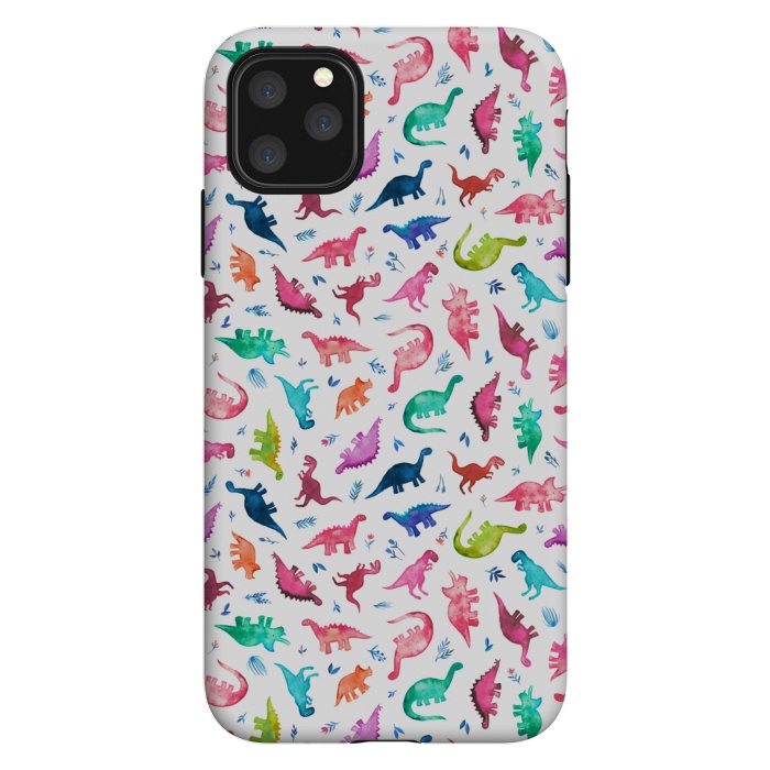 iPhone 11 Pro Max StrongFit Tiny Ditsy Watercolor Dinosaurs in Rainbow Colors by Micklyn Le Feuvre