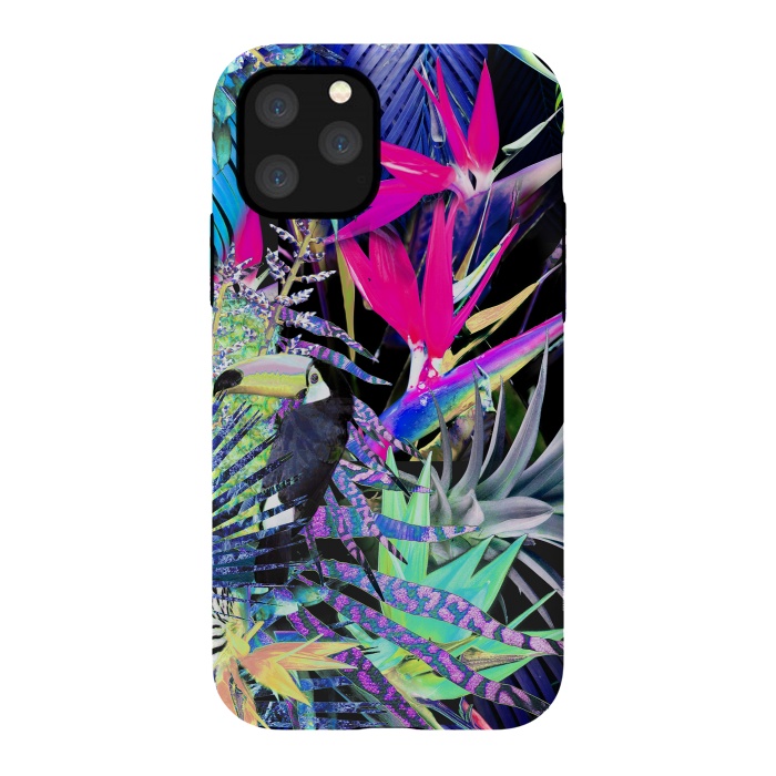 iPhone 11 Pro StrongFit Colorful neon toucan and strelitzia jungle pattern by Oana 
