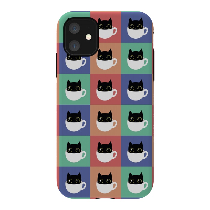 iPhone 11 StrongFit Coffee  cat pattern by Laura Nagel