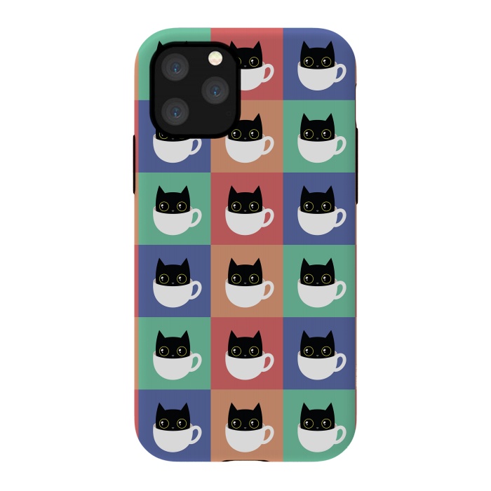 iPhone 11 Pro StrongFit Coffee  cat pattern by Laura Nagel