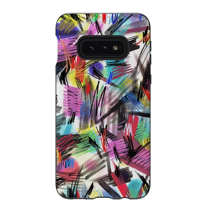 Galaxy S10e StrongFit Wild Colorful Scratches and Strokes  by Ninola Design