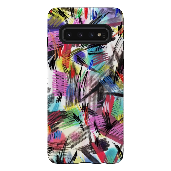 Galaxy S10 StrongFit Wild Colorful Scratches and Strokes  by Ninola Design