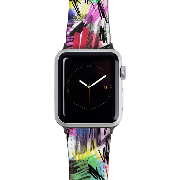 Watch 38mm / 40mm Strap PU leather Wild Colorful Scratches and Strokes  by Ninola Design