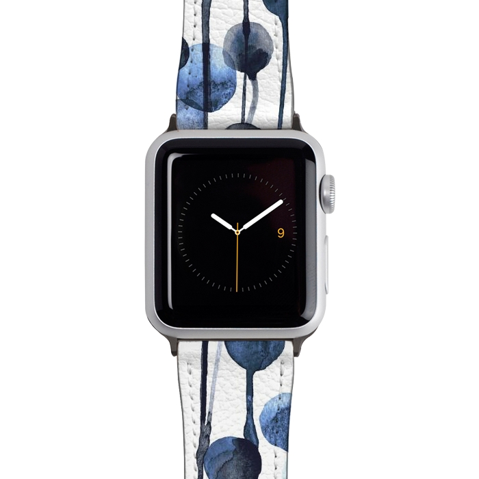 Watch 38mm / 40mm Strap PU leather Dripping Watercolor Dots Navy by Ninola Design