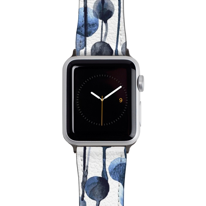 Watch 42mm / 44mm Strap PU leather Dripping Watercolor Dots Navy by Ninola Design