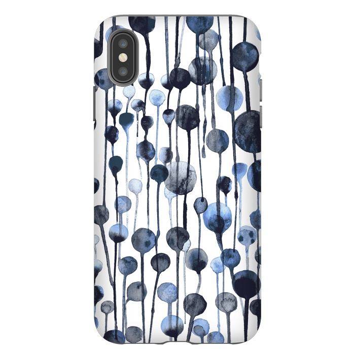 iPhone Xs Max StrongFit Dripping Watercolor Dots Navy by Ninola Design