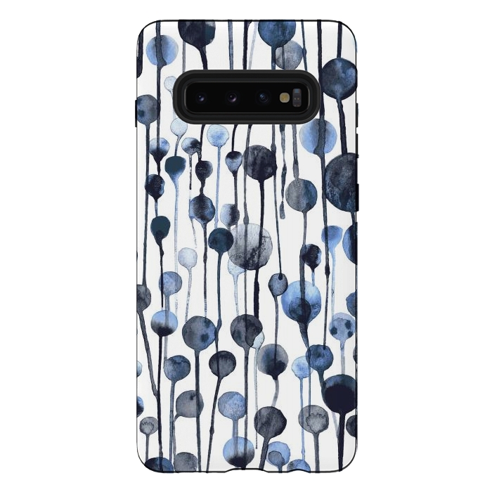 Galaxy S10 plus StrongFit Dripping Watercolor Dots Navy by Ninola Design
