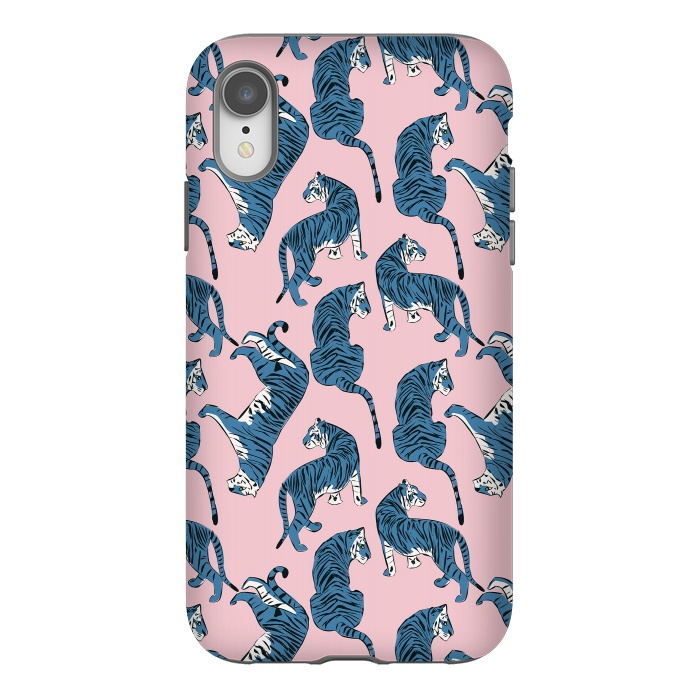 iPhone Xr StrongFit Tiger Pattern, blue&pink, 003 by Jelena Obradovic