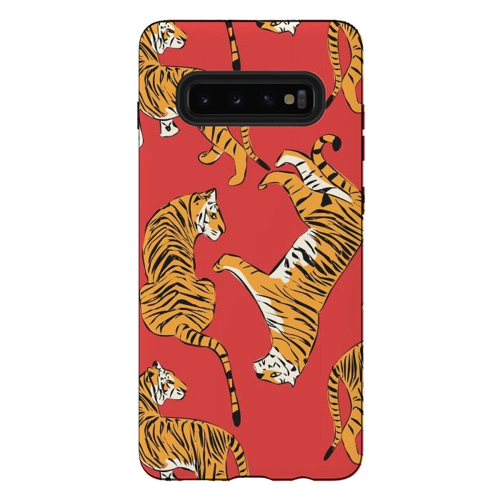 Galaxy S10 plus StrongFit Tiger Pattern, red, 005 by Jelena Obradovic