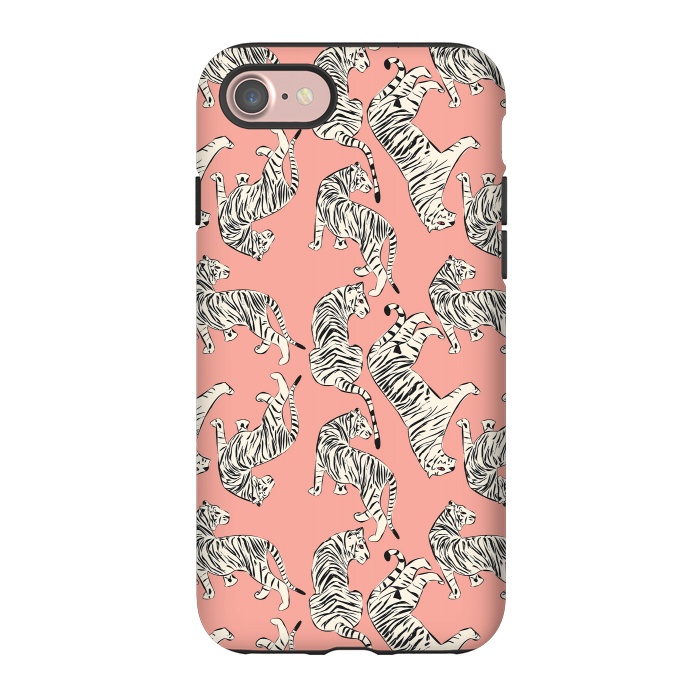 iPhone 7 StrongFit Tiger pattern, white on pink, 006 by Jelena Obradovic