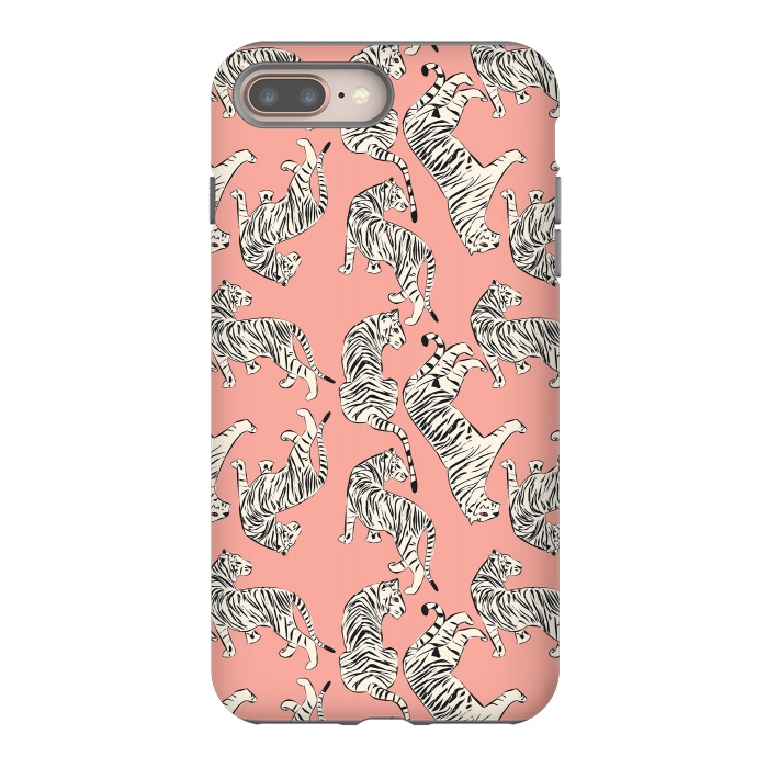 iPhone 7 plus StrongFit Tiger pattern, white on pink, 006 by Jelena Obradovic