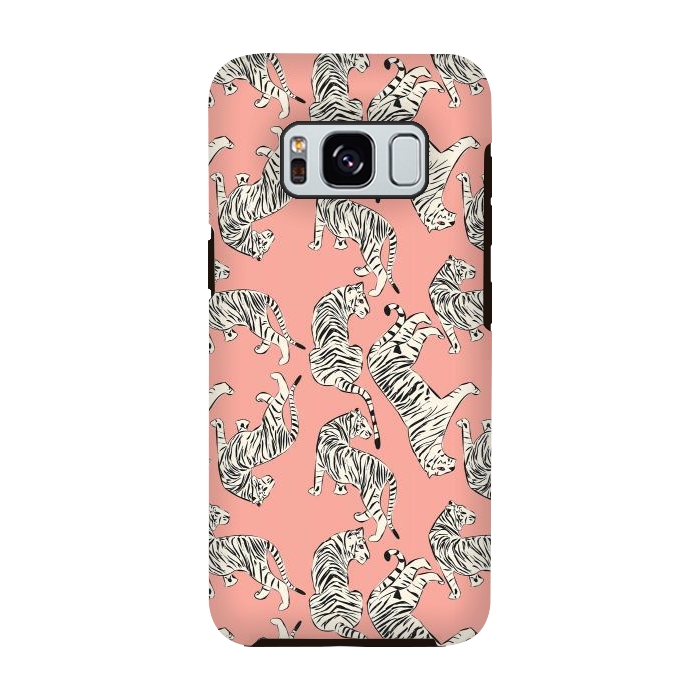 Galaxy S8 StrongFit Tiger pattern, white on pink, 006 by Jelena Obradovic