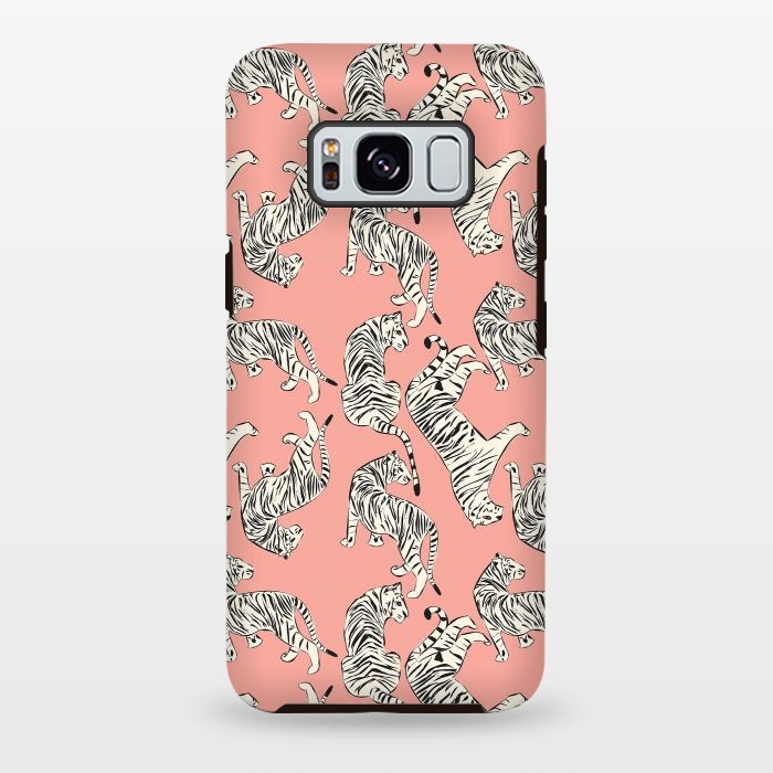 Galaxy S8 plus StrongFit Tiger pattern, white on pink, 006 by Jelena Obradovic