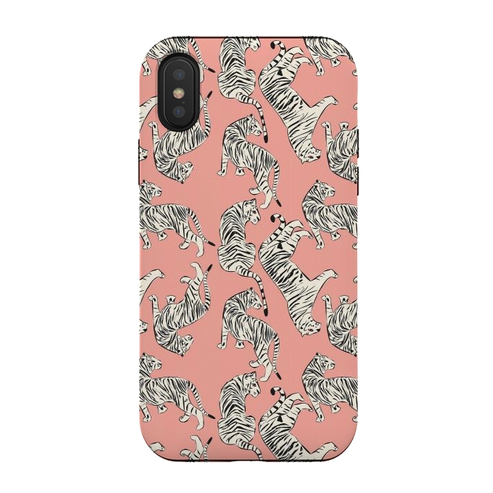 iPhone Xs / X StrongFit Tiger pattern, white on pink, 006 by Jelena Obradovic