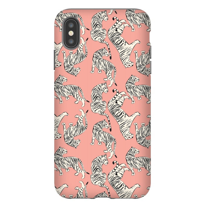 iPhone Xs Max StrongFit Tiger pattern, white on pink, 006 by Jelena Obradovic