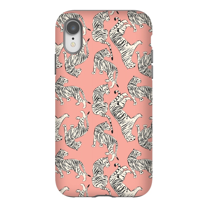 iPhone Xr StrongFit Tiger pattern, white on pink, 006 by Jelena Obradovic