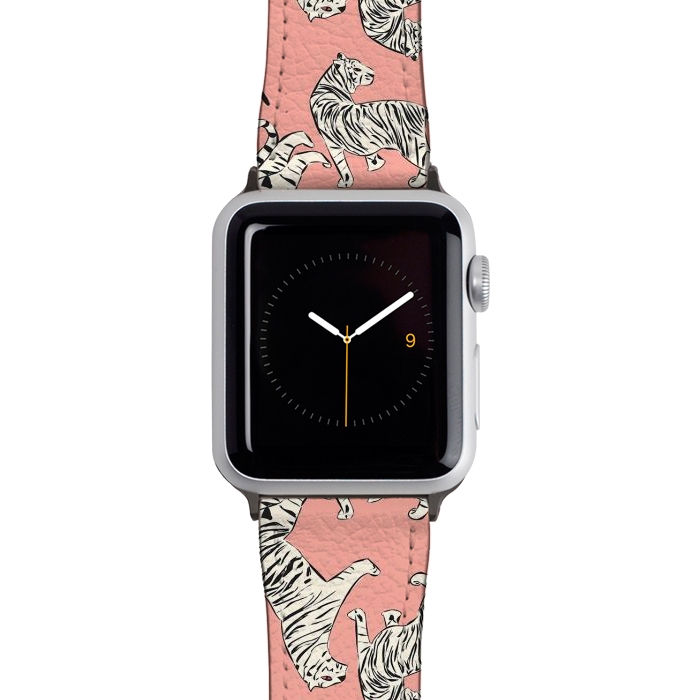 Watch 38mm / 40mm Strap PU leather Tiger pattern, white on pink, 006 by Jelena Obradovic