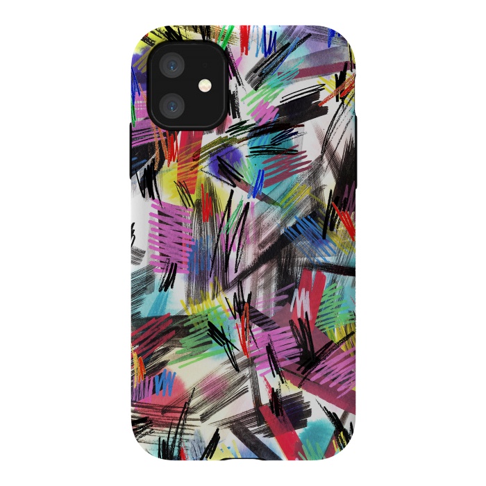 iPhone 11 StrongFit Wild Colorful Scratches and Strokes  by Ninola Design