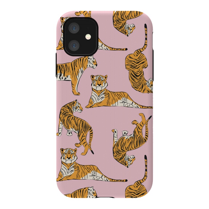 iPhone 11 StrongFit Tiger Pattern, pink, 001 by Jelena Obradovic