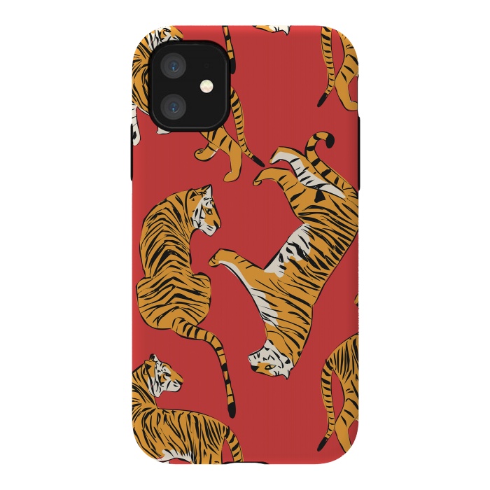 iPhone 11 StrongFit Tiger Pattern, red, 005 by Jelena Obradovic