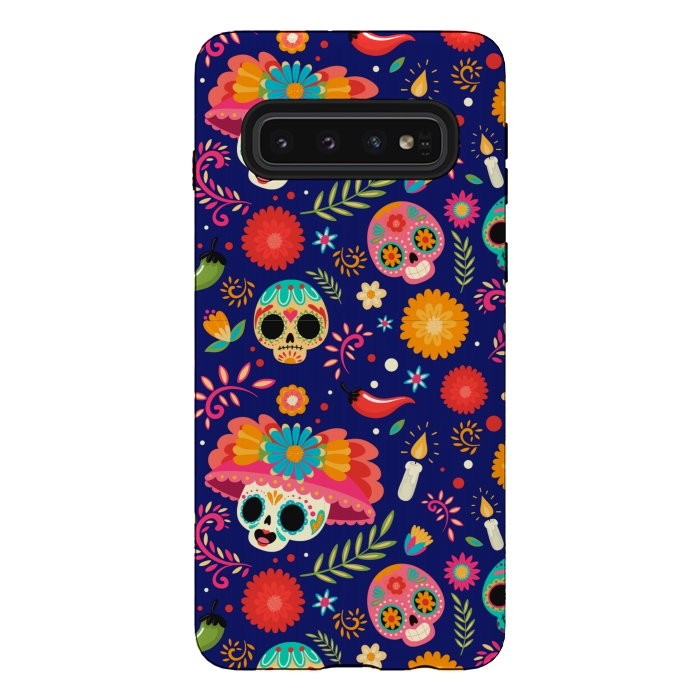 Galaxy S10 StrongFit SKULL FLORAL PATTERN 2  by MALLIKA