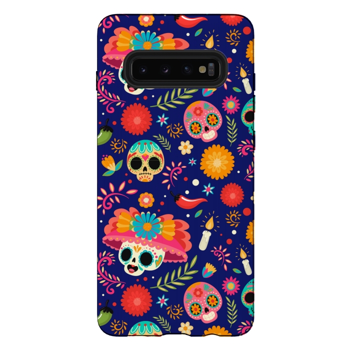 Galaxy S10 plus StrongFit SKULL FLORAL PATTERN 2  by MALLIKA