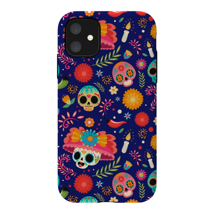 iPhone 11 StrongFit SKULL FLORAL PATTERN 2  by MALLIKA