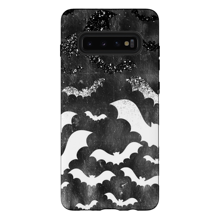 Galaxy S10 plus StrongFit Silver glitter Halloween bats by Oana 