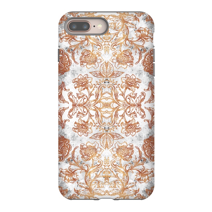 iPhone 7 plus StrongFit Elegant golden line art flowers on white marble by Oana 
