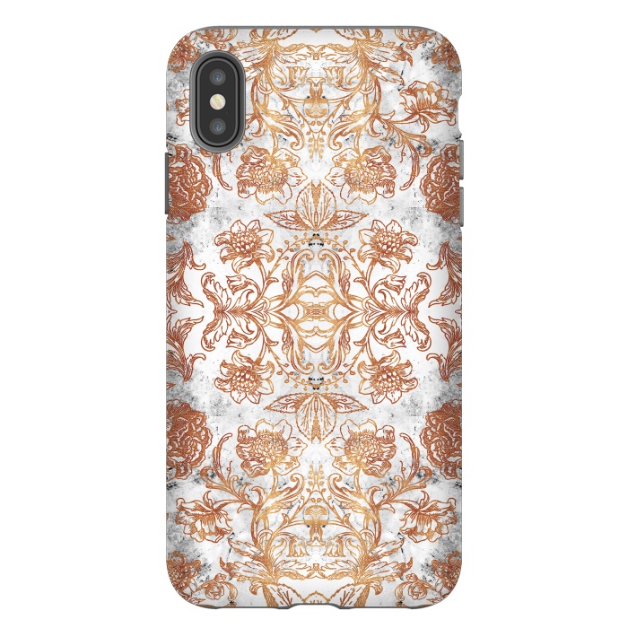 iPhone Xs Max StrongFit Elegant golden line art flowers on white marble by Oana 