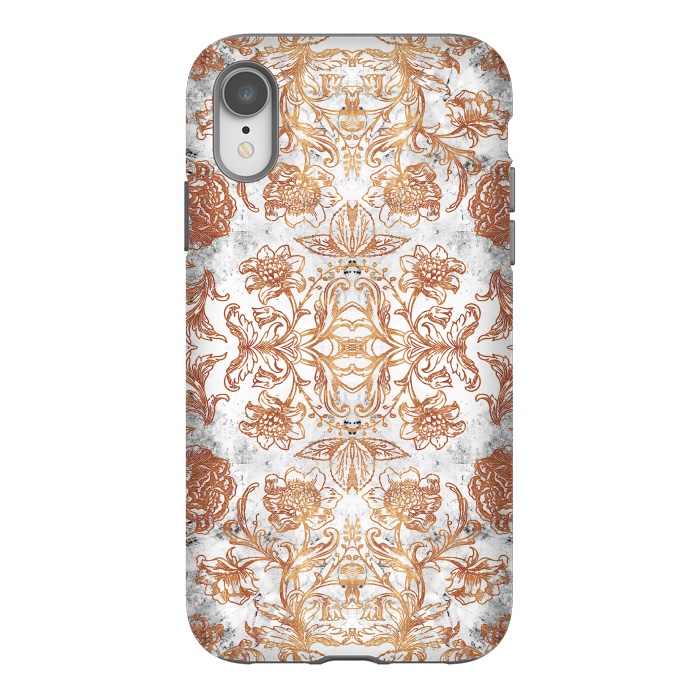iPhone Xr StrongFit Elegant golden line art flowers on white marble by Oana 