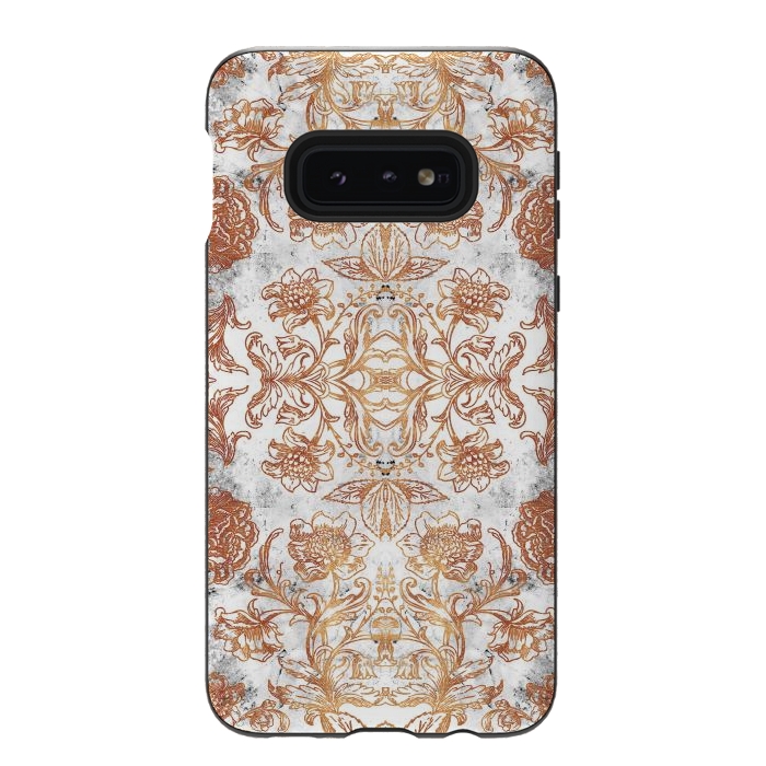 Galaxy S10e StrongFit Elegant golden line art flowers on white marble by Oana 