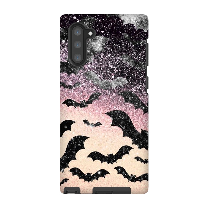 Galaxy Note 10 StrongFit Bats in glitter starry night - Halloween by Oana 