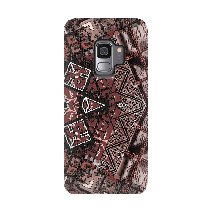 Galaxy S9 StrongFit Ethnic brown geometric pattern by Oana 
